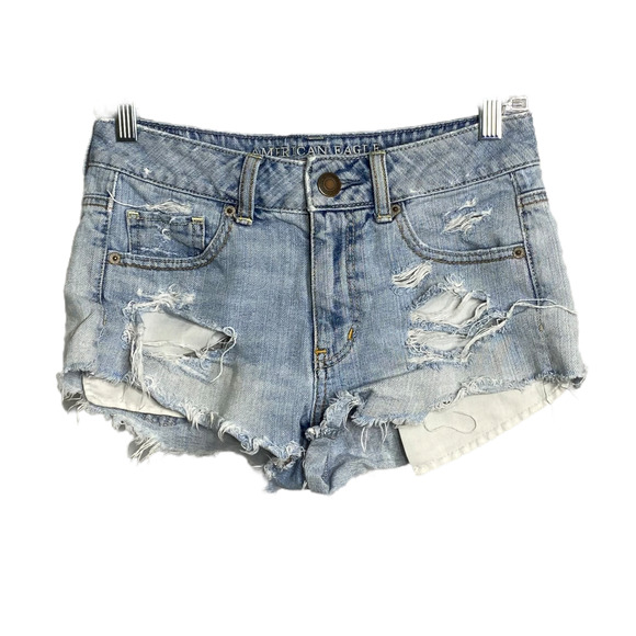 American Eagle Outfitters Women's Shorts Cut-Off Denim Light Wash Distressed 2 - Picture 1 of 5